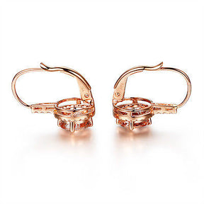 Claw Prongs VS 6mm Round Morganite Pave Diamonds Earrings in 14K Rose Gold - Lord of Gem Rings - 4