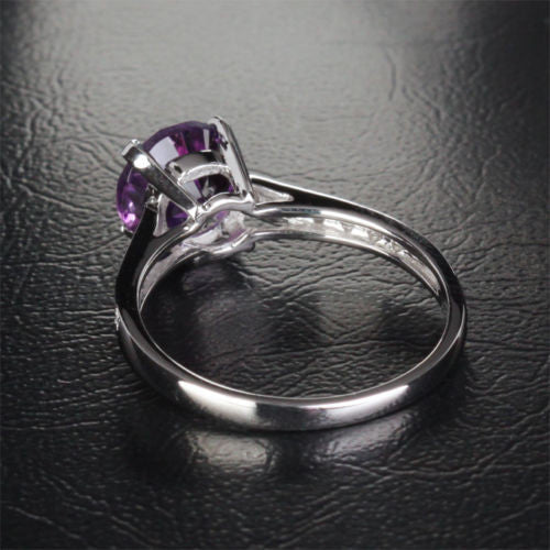 Round Amethyst Engagement Ring Pave Diamond Wedding 14K White Gold 7.3mm Cocktail - Lord of Gem Rings - 7