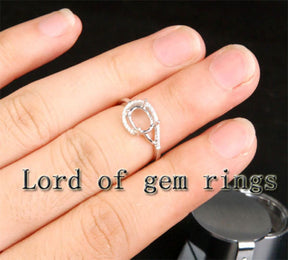 Unique 6x8mm Oval Cut Engagement Wedding Semi Mount Ring 14K White Gold Diamonds - Lord of Gem Rings - 4