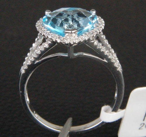 Heart Shaped Blue Topaz and Diamonds Engagement Ring, Halo,14k White Gold - Lord of Gem Rings - 3