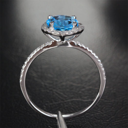 Round Blue Topaz Engagement Ring Pave Diamond Wedding 14k White Gold 7mm - Lord of Gem Rings - 5