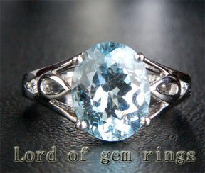 Oval Aquamarine Engagement Ring Diamond Wedding 14K White Gold 8x10mm Unique - Lord of Gem Rings - 1