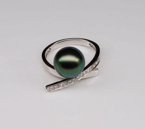 Unique Design 10mm Black Tahitian Pearl Solid 14K White Gold .25ct Diamonds Ring - Lord of Gem Rings - 3