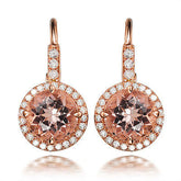 Claw Prongs VS 6mm Round Morganite Pave Diamonds Earrings in 14K Rose Gold - Lord of Gem Rings - 1