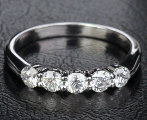 Diamond Wedding Band Anniversary Ring 14k White Gold 5 Stones - Lord of Gem Rings - 1