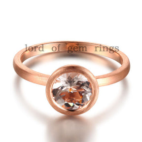 Round Morganite Engagement Ring 14K Rose Gold 7mm Bezel - Lord of Gem Rings - 4