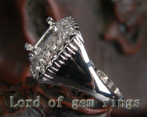Diamond Engagement Semi Mount Ring 14K White Gold Setting Cushion 8mm - Lord of Gem Rings - 3