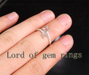 Unique 5mm Round Cut 14K White Gold Pave Diamonds Engagement Semi Mount Ring 6#
