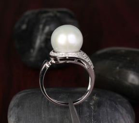 Unique 11.65mm South Sea Pearl Real 14K White Gold Pave .45ct Diamond Ring 6.16g - Lord of Gem Rings - 2