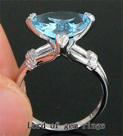 Trillion Blue Topaz Engagement Ring Diamond Wedding 14K White Gold 11mm - Lord of Gem Rings - 3