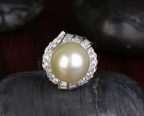 12.35mm South Sea Pearls VS/H 1.0CT Diamond Engagement Ring 14K White Gold - Lord of Gem Rings - 2