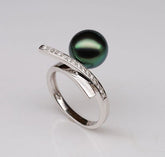 Unique Design 10mm Black Tahitian Pearl Solid 14K White Gold .25ct Diamonds Ring - Lord of Gem Rings - 1