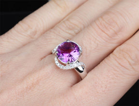 Round Amethyst Engagement Ring Pave Diamond Wedding 14k White Gold 10mm - Lord of Gem Rings - 8