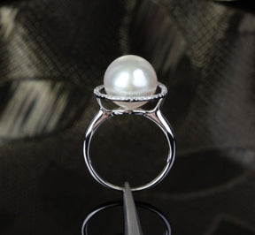 Unique Halo 11mm South Sea Pearls 14K White Gold .35ct Diamonds Engagement Ring - Lord of Gem Rings - 3