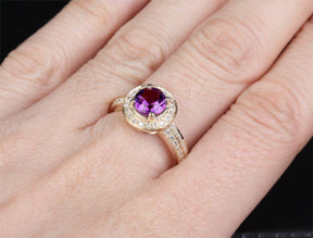 Round Amethyst Engagement Ring Diamond Wedding 14K Yellow Gold 6.5mm - Lord of Gem Rings - 8