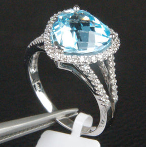 Heart Shaped Blue Topaz and Diamonds Engagement Ring, Halo,14k White Gold - Lord of Gem Rings - 2