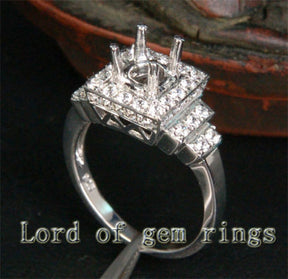 Unique 5mm Round Cut 14K White Gold Pave .31CT Diamonds Engagement Ring Setting - Lord of Gem Rings - 1