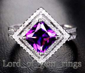 Princess Cut 4.35ct Dark Purple Amethyst .55ctw Diamonds Engagement Ring - Lord of Gem Rings - 1