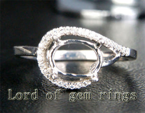 Unique 6x8mm Oval Cut Engagement Wedding Semi Mount Ring 14K White Gold Diamonds - Lord of Gem Rings - 1