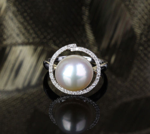 Unique Halo 11mm South Sea Pearls 14K White Gold .35ct Diamonds Engagement Ring - Lord of Gem Rings - 10