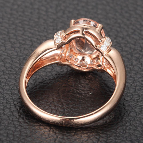 Oval Morganite Engagement Ring Diamond 14K Rose Gold 6x8mm - Lord of Gem Rings - 4