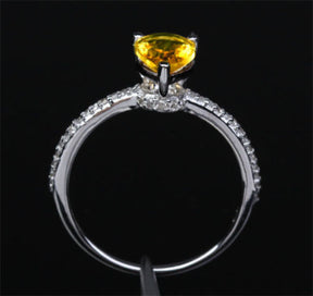 Pear Citrine Engagement Ring Pave Diamond Wedding 14K White Gold 6x8mm - Lord of Gem Rings - 3