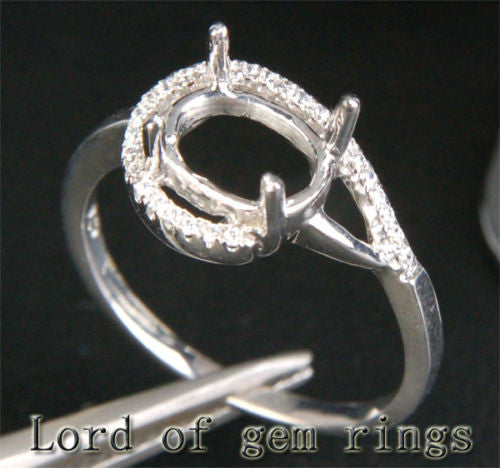 Unique 6x8mm Oval Cut Engagement Wedding Semi Mount Ring 14K White Gold Diamonds - Lord of Gem Rings - 3