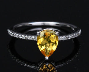 Pear Citrine Engagement Ring Pave Diamond Wedding 14K White Gold 6x8mm - Lord of Gem Rings - 2