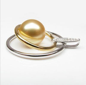 Unique 10.1mm South Sea Pearls 14K Two Tone Gold Diamonds pendant For Necklace - Lord of Gem Rings - 2