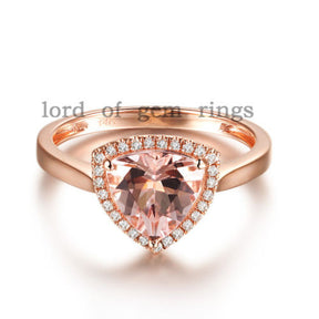 Trillion Morganite Engagement Ring Diamond Halo 14K Rose Gold 8mm - Lord of Gem Rings - 1
