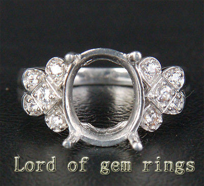 Unique 9x11mm Diamonds Semi Mount Engagement Ring Oval Cut 14K White Gold 3.75g - Lord of Gem Rings - 1