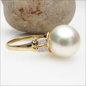 11.1mm South Sea Pearl Real .17ctw Diamonds Engagement Ring 14K Yellow Gold - Lord of Gem Rings - 3