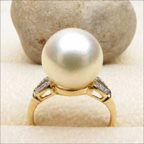 11.1mm South Sea Pearl Real .17ctw Diamonds Engagement Ring 14K Yellow Gold - Lord of Gem Rings - 1