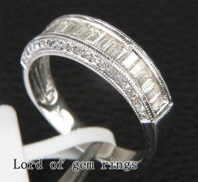 Baguette Diamond Wedding Band Engagement Ring 14K White Gold 1.28CT Channel - Lord of Gem Rings - 2