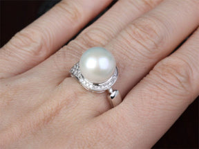 Unique 11.65mm South Sea Pearl Real 14K White Gold Pave .45ct Diamond Ring 6.16g - Lord of Gem Rings - 9