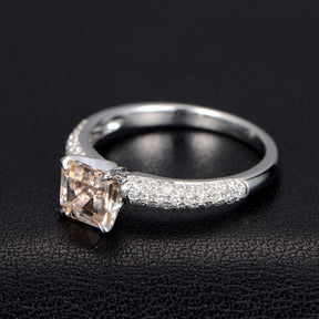 Asscher Morganite Engagement Ring Pave Diamond Wedding 14K White Gold - Lord of Gem Rings - 5