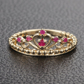 Red Crown Rubies Engagement Ring Anniversary Band in 14K Yellow Gold - Lord of Gem Rings - 2
