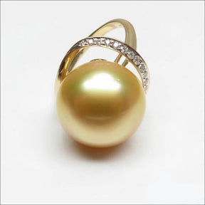 Unique Design 11mm South Sea Pearl 14K Yellow Gold Pave H/SI Diamond Ring Size 6 - Lord of Gem Rings - 3