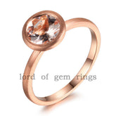 Round Morganite Engagement Ring 14K Rose Gold 7mm Bezel - Lord of Gem Rings - 1