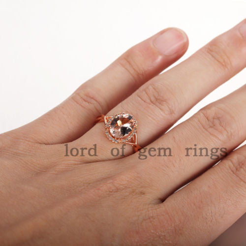 Round Morganite Engagement Ring 14K Rose Gold 7mm Bezel - Lord of Gem Rings - 5
