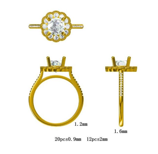 Reserved for AAA 2mm Diamond Halo Semi Mount Cathedral Ring 14K Gold 6.5mm Round