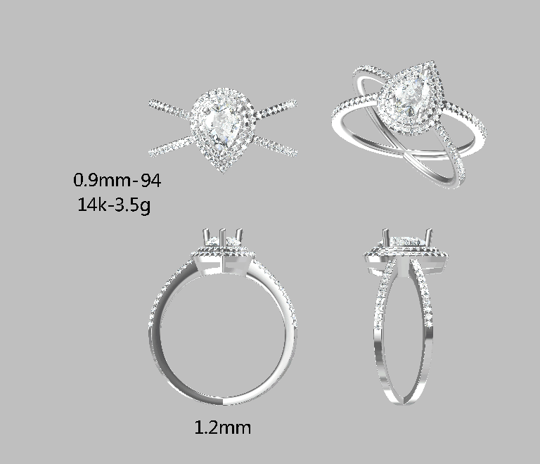 Reserved for AAA  Semi Mount Ring Diamond Double Halo X band 14K White Gold pear 5x7