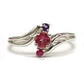 Three-Stone Round Red Tourmaline with Ruby and Amethyst Accents