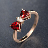 Trillion Red Garnet Diamond Tie Bow Ring 14K Rose Gold
