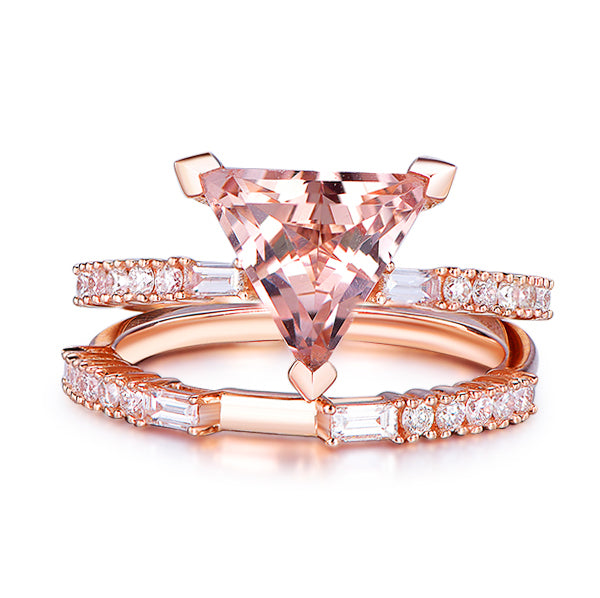 Trillion Morganite Baguette Diamond Euro Bridal Set
