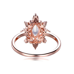 Vintage Marquise Moonstone Diamond Engagement Ring in Rose Gold
