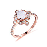 Round Africal Opal Vintage Bezel Diamond Halo Rose Gold Ring