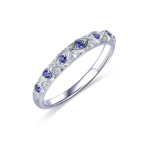 Vintage Inspired Natural Sapphire Marquise Filigree September Birthstone Band