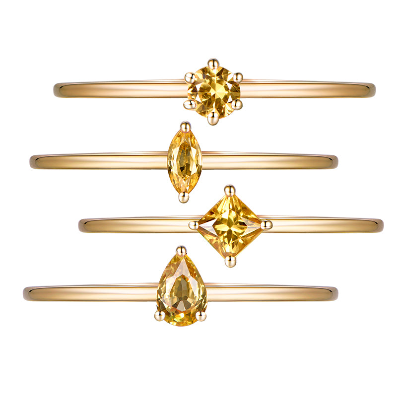 Yellow Sapphire September Birthstone Stackable Pinky Rings 18k Yellow Gold