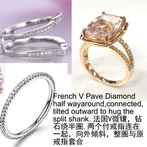 Reserved for Amber Diamond Ring Enhancer for Cushion Morganite Ring Split Shank 14K Rose Gold